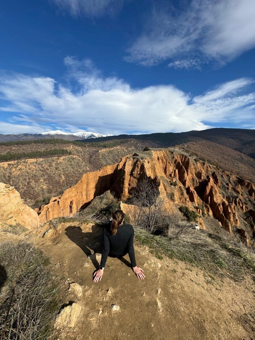 hiking and looking out at the hills